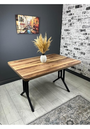 Sultan Kemençe Mutfak Yemek Masası Balkon Masası Kavisli Köşe Metal Siyah Ayak 120 80 Cm