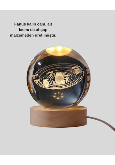 Ahşap Standlı Led Kristal Küre Lazer İşlemeli Dekoratif Obje Diğer