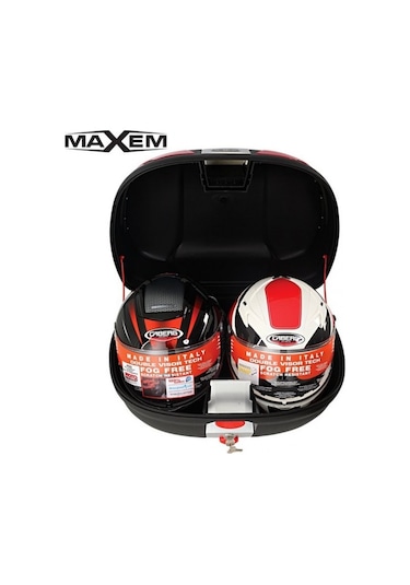 Maxem Sl-45 Motosiklet Arka Çanta Topcase Siyah Kırmızı Camlı