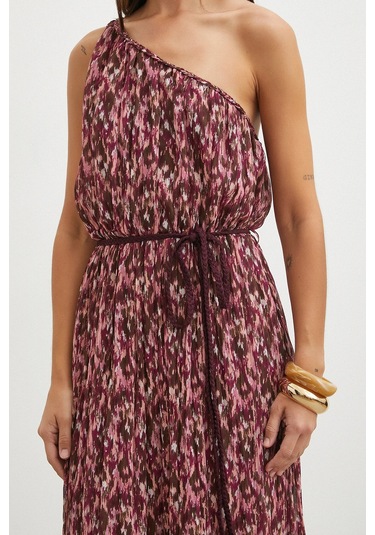 Uterpe One Shoulder Floral Print Maxi Dress Mürdüm