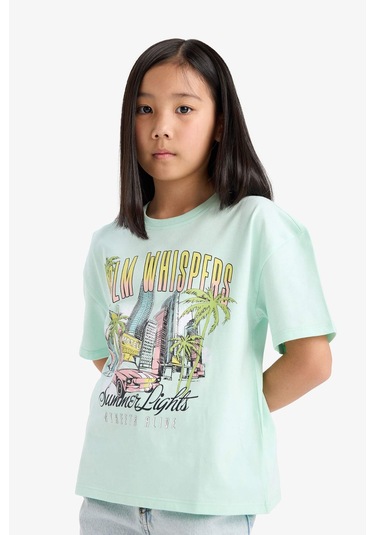 Defacto Kız Çocuk Relax Fit Bisiklet Yaka Baskılı Kısa Kollu Tişört E0389a825smtr413 Turkuaz