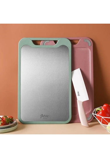 Yeşil Çift Taraflı Kesme Tahtası 304 Paslanmaz Çelik Kesme Tahtaları Paspaslar Sebze Kesme Tahtası Mutfak S