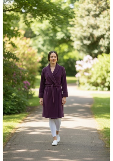 Lumor Şal Yaka Wellsoft Peluş Yumuşak Sabahlık Mor Mor