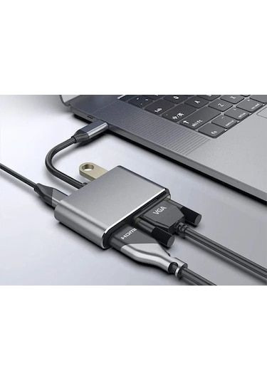 Platoon Pl-5565 4 İn 1 Type C To, Pd+hdmı+vga+usb3.0 Çevirici Hub Adaptör Çevirici