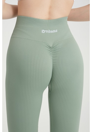 Yeşil Kalçası Büzgülü Premium Fitilli Ekstra Push Up Tayt Yeşil