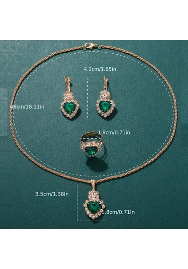 Kadın Yuvarlak Saat Ve Kolye+küpe+yüzük Takı Seti, 5 Adet/takım Yeşil
