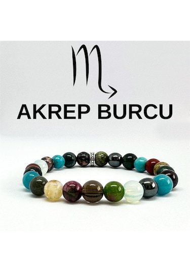 Akrep Burcu Bilekliği 8mm Doğaltaş Bileklik - 20 Cm Çok Renkli