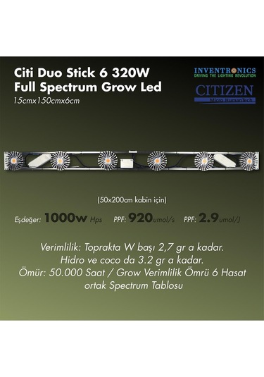 Citi 6 Duo Stick 320w Full Spectrum Grow Led Lamba