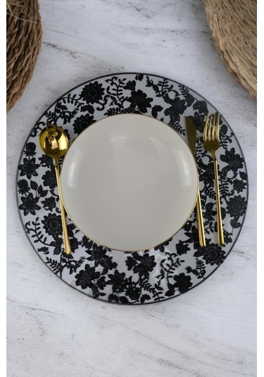 Digithome Acar 6 Lı Amerikan Servisi Supla Yuvarlak Siyah 38 Cm Acr-345 C320.033 Krem