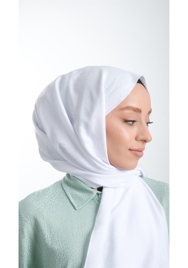 Hürrem Bone 202105_42 Pamuk Düz Klasik Caz Şal Beyaz