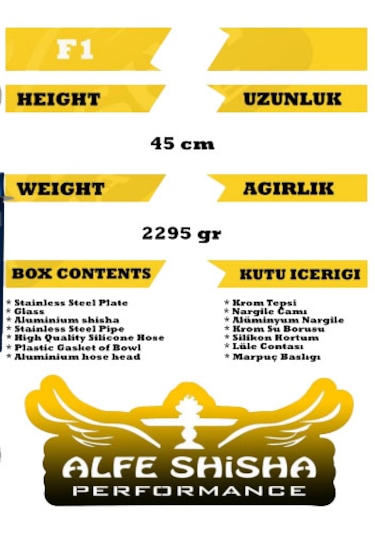 Alfeshisha F1 Siyah Performans Nargile Takımı