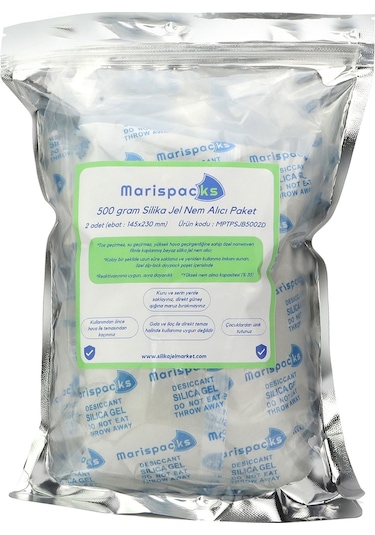 Marispacks 500 G X 2 Adet Silikajel Nem Alıcı Paket Nonwoven, Metalize Doypack Ambalajda