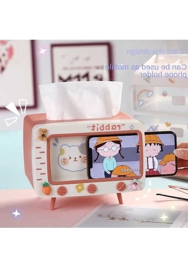 Createtech Beyaz-kore İns Yaratıcı Sevimli Kız Kalp Sevimli Tv Modeli Cep Telefonu Standı Masaüstü Çekmece Kağıt Havlu Kutusu Doku Kutuları Peçete Tutucu Beyaz