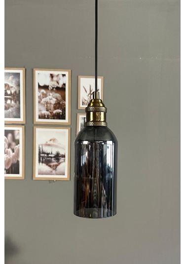 Windy Cam Füme Tekli Avize Lale Başlık Retro Sarkıt Lamba Salon Aydınlatma Füme