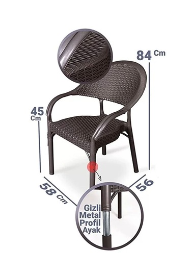 Alezy Bambu Rattan Kollu Koltuk 4 Adet Kahverengi