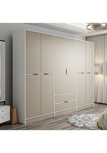 Elina 6 Kapaklı Dolap - Beyaz/kumtaşı Çok Renkli