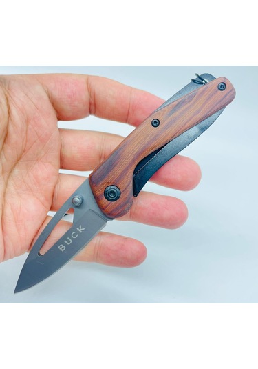 Buck Marka Ahşapkasa Miniceplik Anahtarlıklı Çakı //15cm-x45 Gri - Kahverengi
