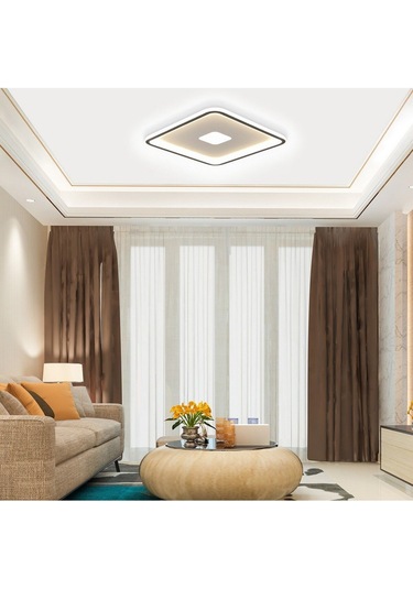 Ledli Tavan Tipi Plafonier Orta Işıklı Led Avize 60x60cm Siyah - Sarı