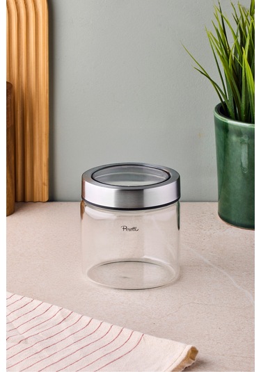 Cassetto 550 Ml Paslanmaz Çelik Kapaklı Borosilikat Cam Kavanoz 10x10 Cm Seffaf Şeffaf