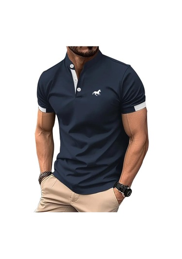 Logo Baskılı Erkek Yaz Kısa Kollu Düğmeli Polo Gömlek Erkek Slim Fit Golf Polo Gömlek Dik Yaka Polo Gömlek Lacivert Logo Baskılı Erkek Yaz Kısa Kollu Düğmeli Polo Gömlek Erkek Slim Fit Golf Polo Gömlek Dik Yaka Polo Gömlek Lacivert