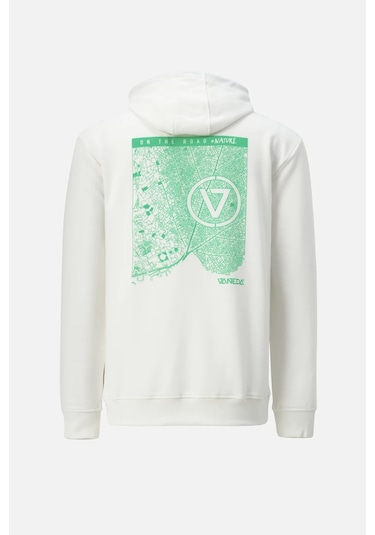 Oversızed Fıt Kapusonlu Ve Sırt Baskılı Sweatshırt Beyaz