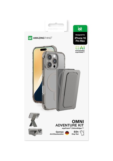 İphone 16 Pro Max Uyumlu Kılıf Magsafe Özellikli Standlı Kartlıklı Set Amazingthing Omni Adventure Seri Gri