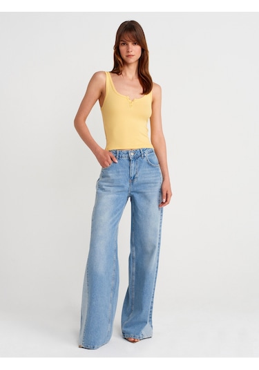 Dilvin 21158 Düğmeli Askılı Top-sarı Sarı