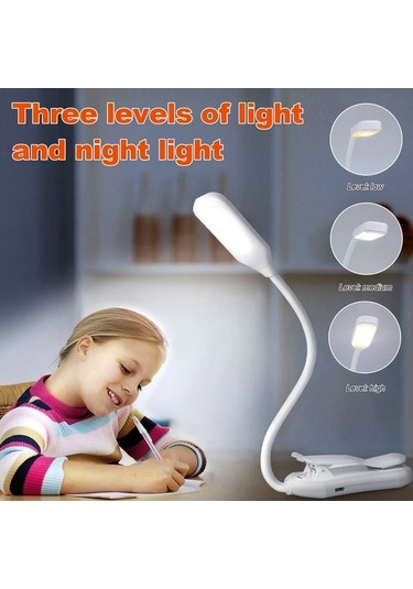 Didadodo Usb Şarjlı 7 Led Kitap Lambası - 3 Parlaklık Ayarı, Göz Koruma Beyaz, 3 Seviyeli Beyaz