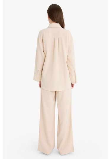 DeFacto Relax Fit 2'li Takım Gofre Dokulu Uzun Kollu Gömlek Pantolon F4094AX25SMBG74