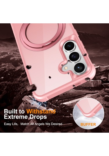 Samsung Galaxy S25 / S24 Kılıfı Magsafe Döndürülebilir Halka Ayaklı Tpu + Pc Telefon Kılıfı İle Uyumlu Pembe