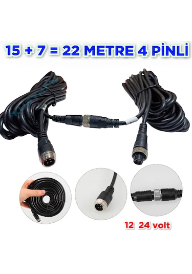 22 Metre 15 + 7 4 Pinli Ticari Araç Kamera Kablosu 12-24 Volt