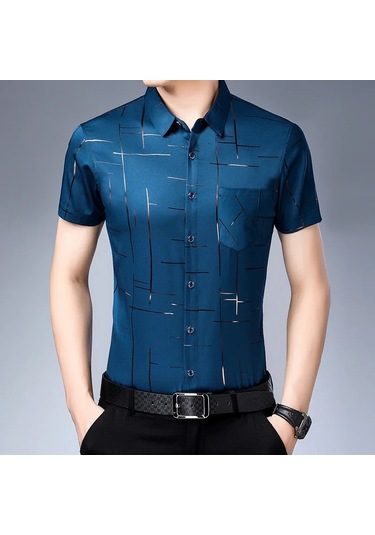 Snapbuyerkek İş Gömleği Kısa Kollu Demirsiz Kırışıklığa Dayanıklı Üstmavi Mavi