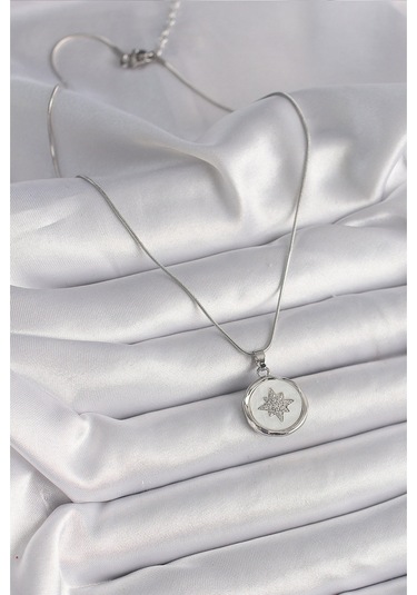 316l Çelik Gümüş Renk Zincir Beyaz Sedefli Zirkon Taşlı Yıldız İşleme Model Kadın Kolye Diğer