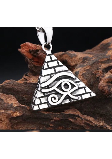 Paslanmaz Çelik 3 Boyut Mısır Piramit Horus Göz Kolye