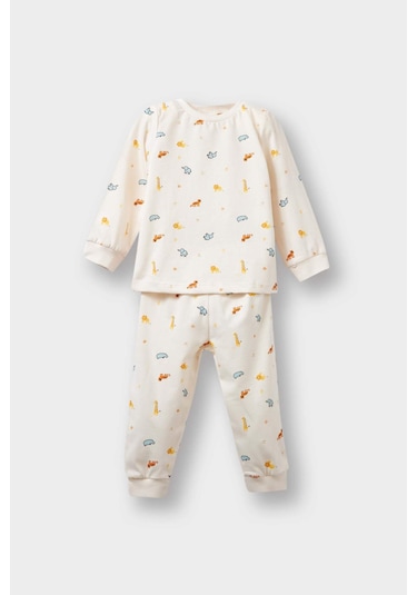 Defacto Erkek Bebek 4lü Pijama Takımı Safari Baskılı Uzun Kollu Penye Üst Uzun Alt F7197a525auer233 Ekru