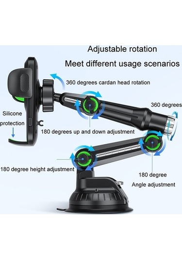 Wondernest Araç Ön Camı Vantuzlu Telefon Tutacağı - Genişletilmiş Siyah Kontrol Paneli Std