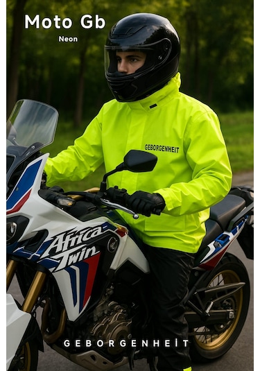 Geborgenheit Moto Gb Neon Motosiklet Yağmurluğu Cepli Astarlı Kapşonlu Su Geçirmez Alt Üst Takım Kadın Erkek