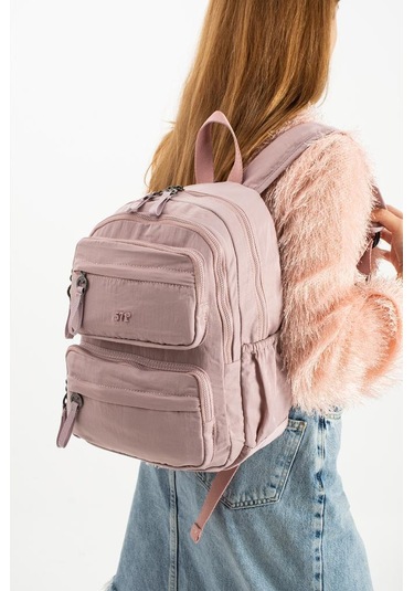 Kadın Sırt Çantası Ultra Hafif Poliamid Kumaş Su Geçirmez Çok Cepli Günlük Sırt Çantası 35 25 Cm Pembe