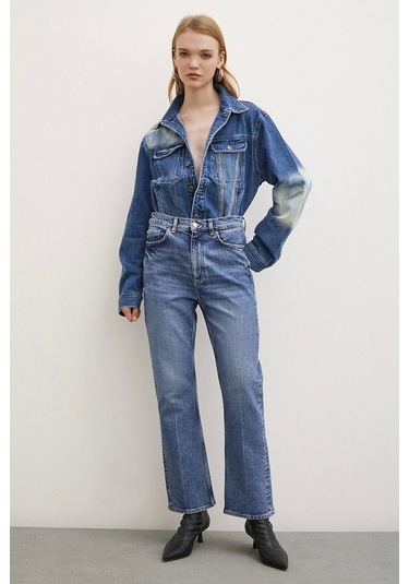 Never More Yüksek Bel Boru Paça Jean Mavi Mavi