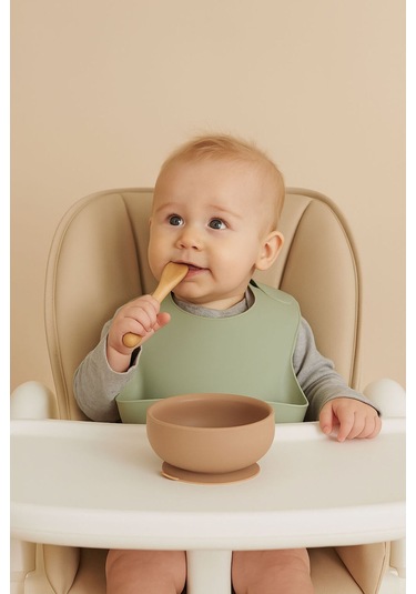 2'li Silikon Bebek Beslenme Seti / Bölmeli Mama Tabağı / Mama Kasesi - Moka Mocca