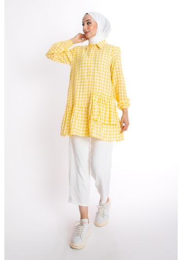 Ekose Sarı Tunik Çok Renkli