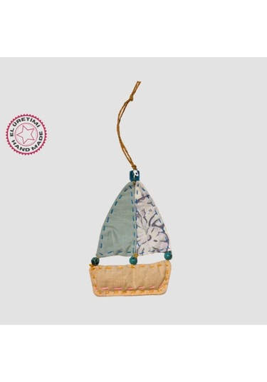 Uretti - Gamze 4416 - El Yapımı Gemi Modelli Nazar Boncuklu Lavanta Tanecikli Kese 14cm - Mavi