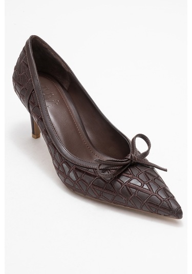 Camden Kahverengi Desenli Fiyonklu Kadın Topuklu Ayakkabı Kahverengi