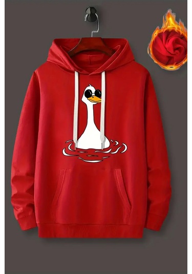 Duck Baskılı Oversize Sweatshirt Kırmızı