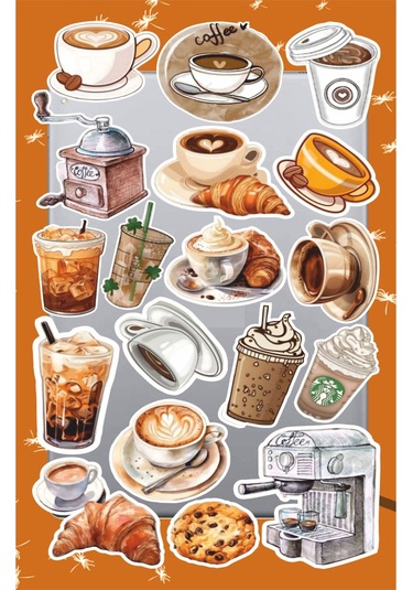 Vintage Coffe Kahve Sticker Seti Laptop Ajanda Notebook Tablet Telefon Defter Etiket Bullet Diğer