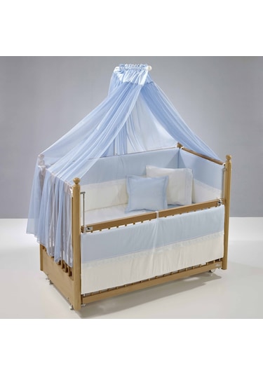 Meltem Kids Mondo Sallanır Ahşap Anne Yanı Beşik - 60x120 CM (Naturel-Mavi) Mavi