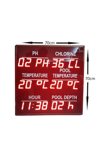 İngilizce Havuz Saat-derece-nem-klor-ph Tabelası Kasa: 70x70 Cm