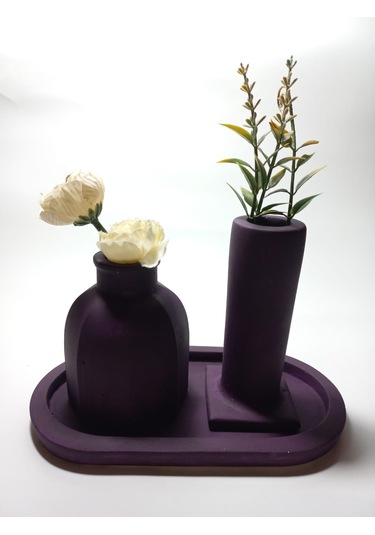 Tabaklı Dekoratif İkili Vazo Set Random Çok Renkli