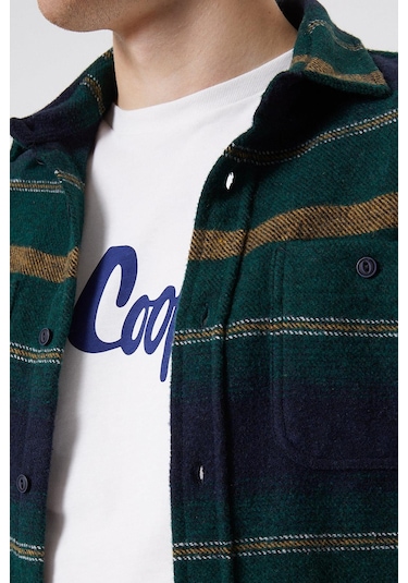 Lee Cooper Cıtymap Erkek Dokuma U.kol Gömlek Yeşil-sarı Çizgili -16025 Yeşil