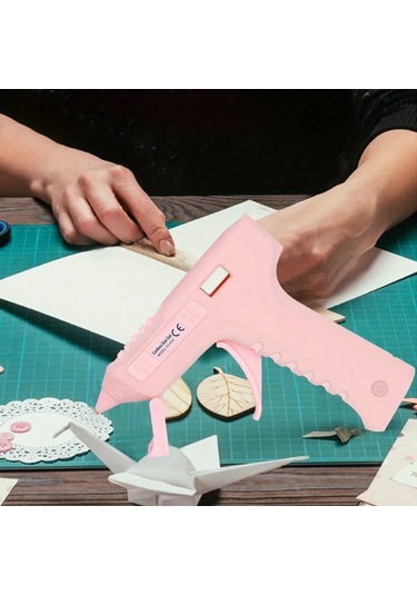 Honeybeeshop Beyaz Pembe 20ler Hizli Isitma Kablosuz Sarj Sicak Tutkal Tabancasi Pembe Lityum Pil Led Usb C Dekorasyon El Sanatlari Dıy